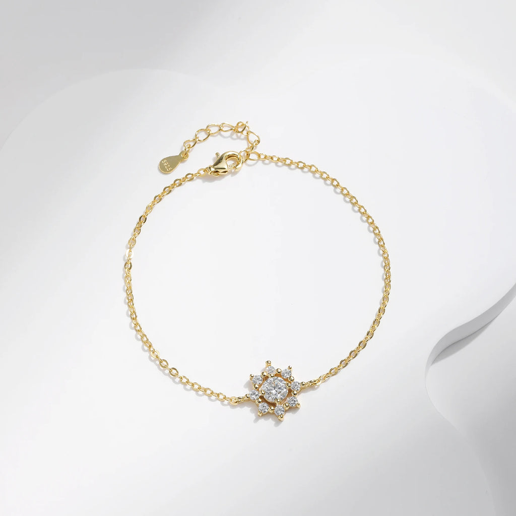 Moissanite Floral Halo Bracelet – 18K Gold Plated Sterling Silver