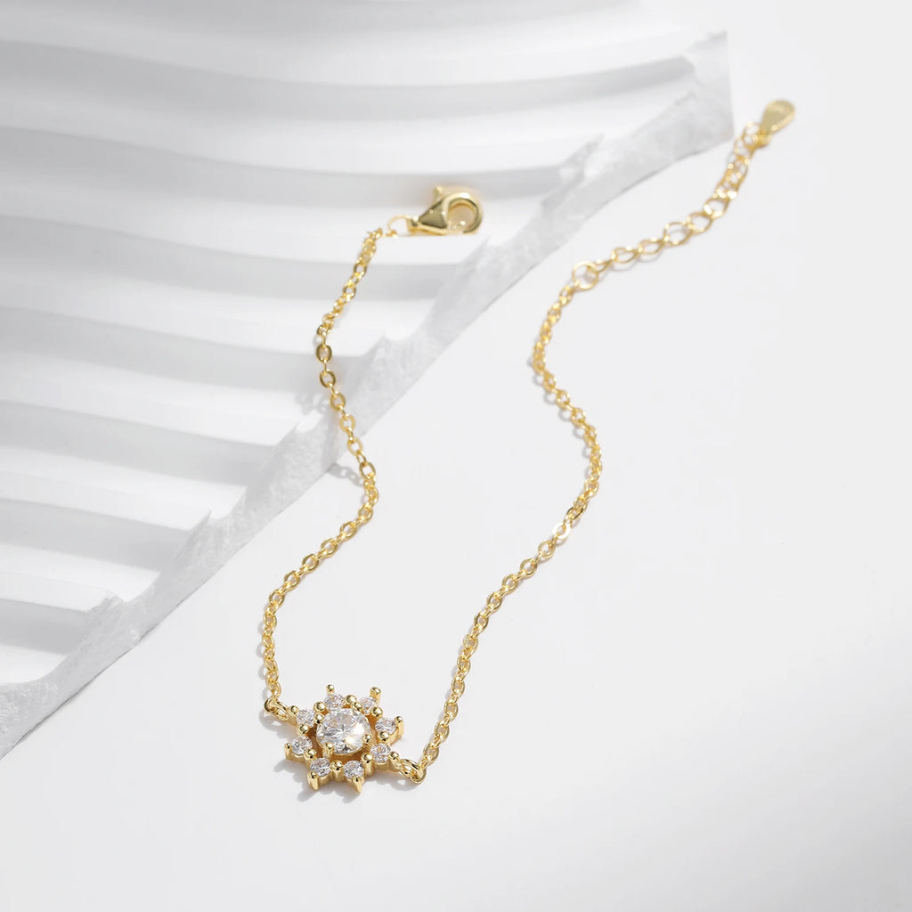 Moissanite Floral Halo Bracelet – 18K Gold Plated Sterling Silver