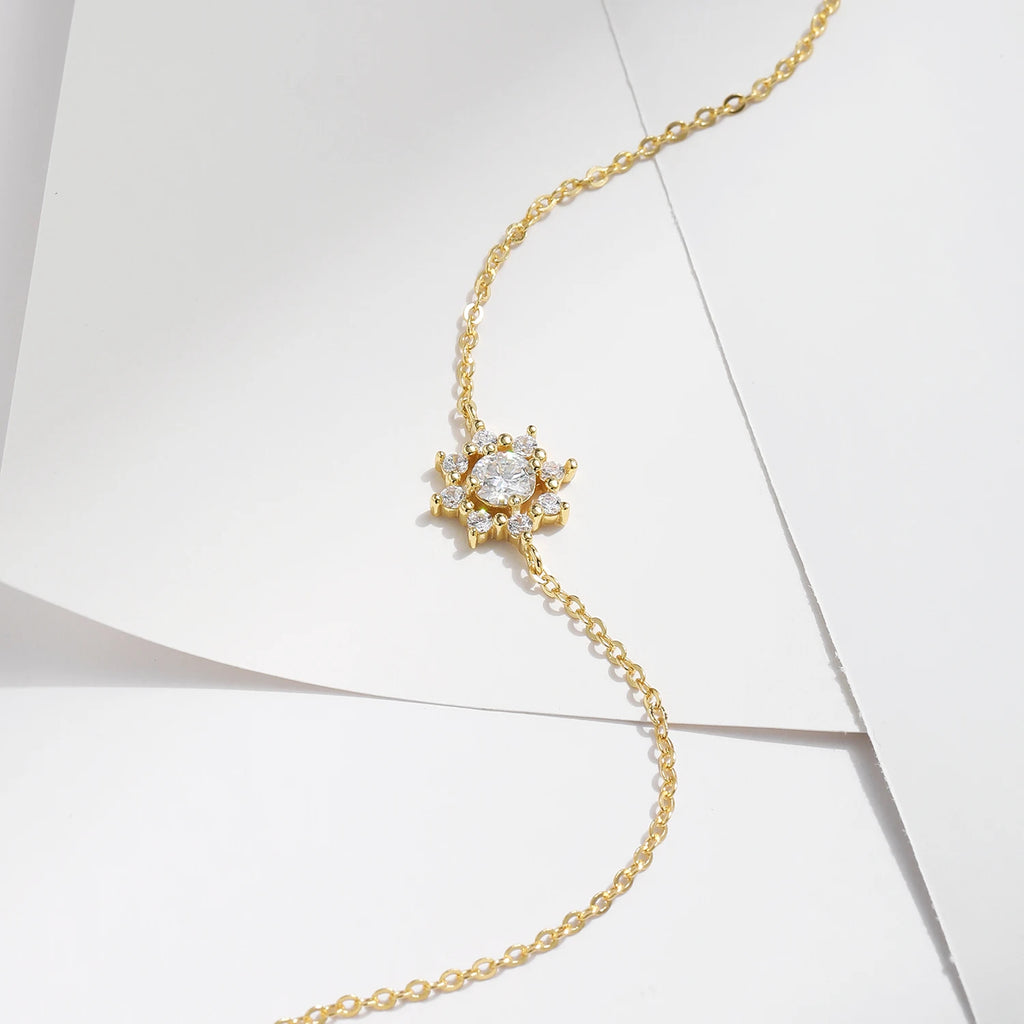 Moissanite Floral Halo Bracelet – 18K Gold Plated Sterling Silver