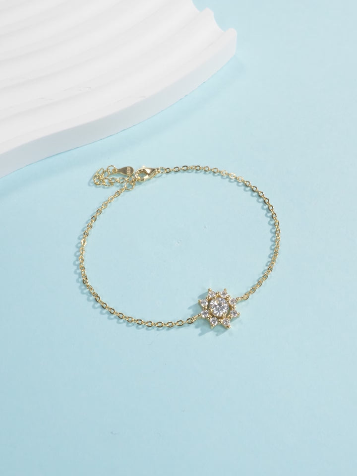 Moissanite Floral Halo Bracelet – 18K Gold Plated Sterling Silver